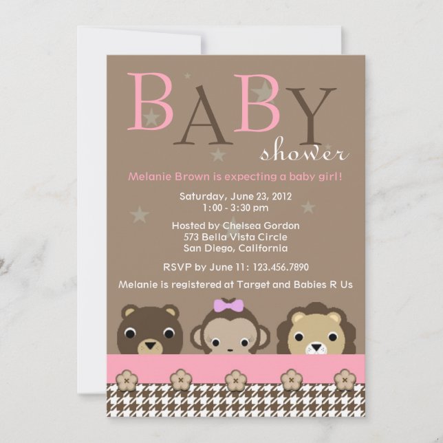 Invitación Animales de la jungla de cute invitan a Baby Showe (Anverso)