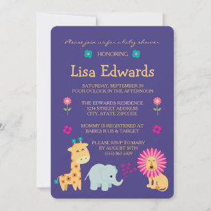 Invitación Animales de la jungla de flores