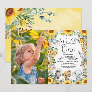 Invitación Animales de la jungla de girasol salvajes foto de 