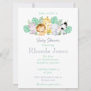 Invitación Animales de la jungla de moda Ducha de bebé acuare