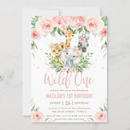 Invitación Animales de la jungla Floral de Rubor 1er cumpleañ