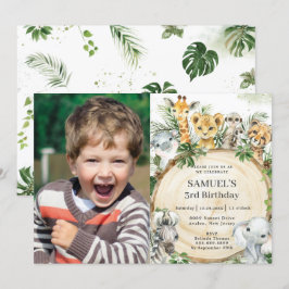 Invitación Animales de la jungla Foto de cumpleaños de Rustic