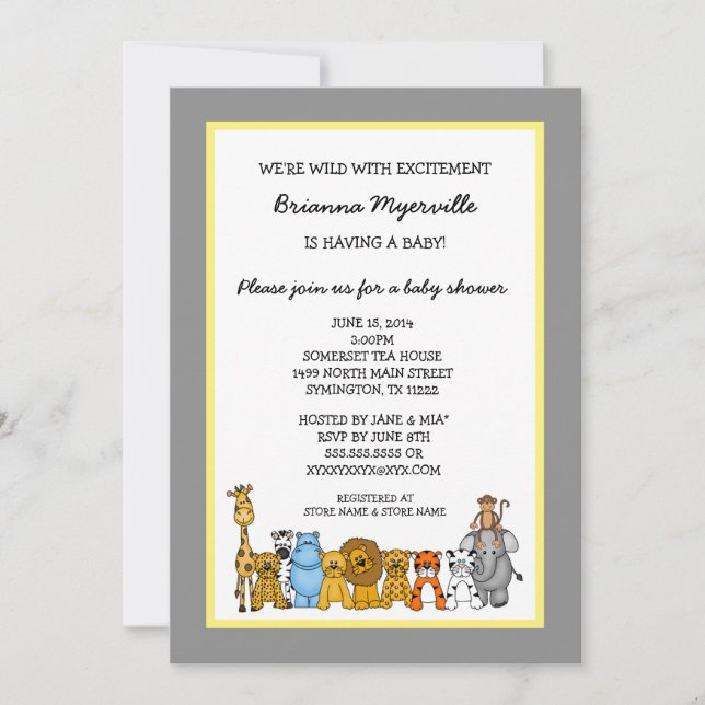 Invitación Animales de la jungla: Género neutro invita a Baby (Anverso)