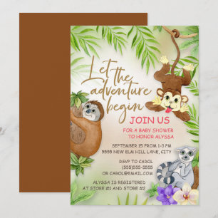 Invitación Animales de la Jungla Que Comience la Aventura Bañ