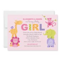 Animales de la Jungla Rosa Baby Shower de Niña par