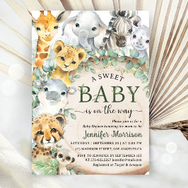 Invitación Animales de la Jungla Safari Baby Shower Tropical 
