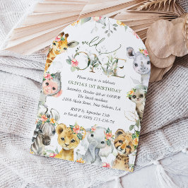 Invitación Animales de la jungla, Safari, Flores, primer cump