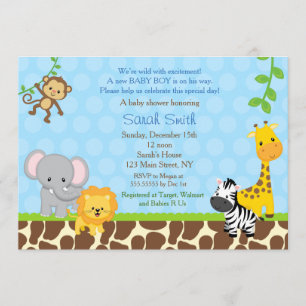 Invitación Animales de la Jungla Safari Invitan a los niños a