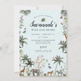 Invitación Animales de la jungla tropical | Chica Wild One Bi