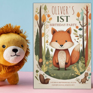 Invitación Animales De La Selva Cute Woodland Primer Fiesta D
