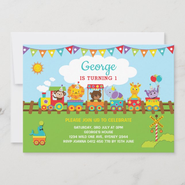 Invitación Animales de la selva de tren Safari salvaje de pri (Anverso)