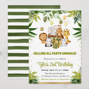 Invitación Animales de la selva en acuarela Cumpleaños de niñ