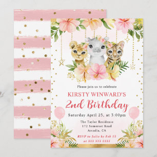 Invitación Animales de la selva floral acuarela Cumpleaños de