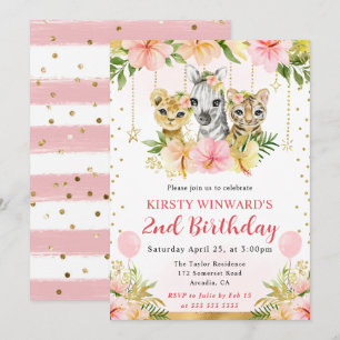 Invitación Animales de la selva floral acuarela Cumpleaños de