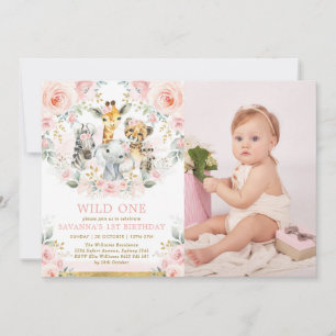 Invitación Animales de la selva floral rosa de Rubor silvestr