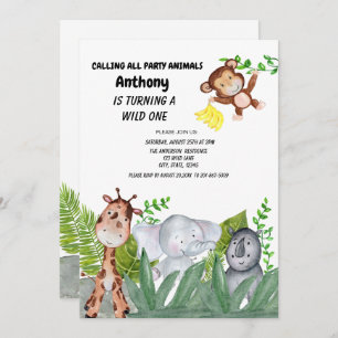 Invitación Animales de la selva que ocultan en el primer