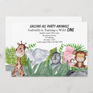 Invitación Animales de la selva que ocultan en el primer