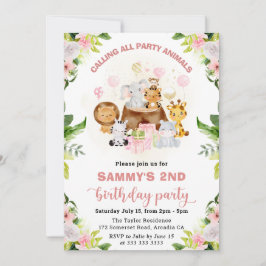 Invitación Animales de la selva rosa acuarela Cumpleaños de n