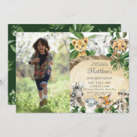 Animales de la selva rústica Madera verde foto cum