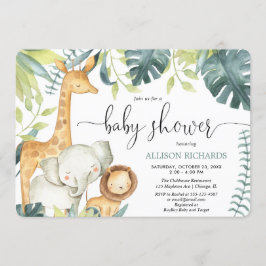 Invitación Animales de la selva safari de color de agua neutr