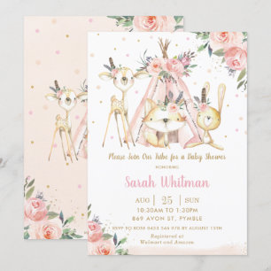 Invitación Animales de la Tierra de Oro Boho Chica Tribal Bab