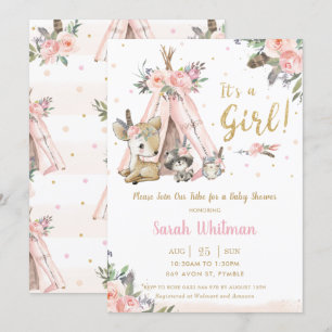 Invitación Animales de la Tierra de Oro Boho Chica Tribal Bab