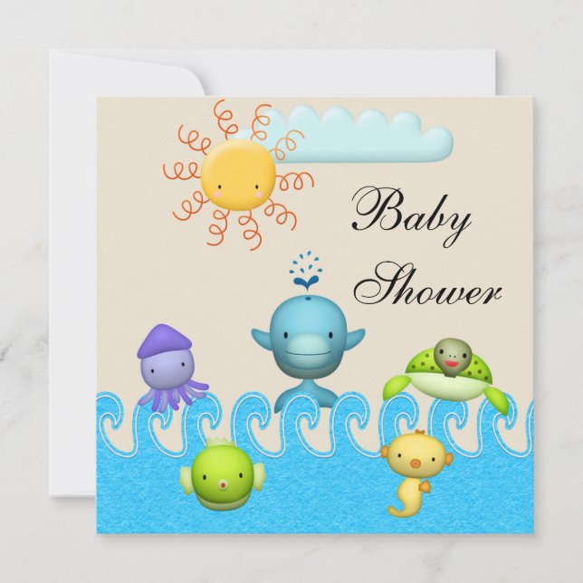 Invitación Animales de mar lindos Baby Shower (Anverso)