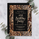 Invitación Animales de moda Imprimir 30 años Fiesta<br><div class="desc">Celebra su cumpleaños número 30 con un estilo moderno con esta invitación al estilo Safari personalizado. Presenta un patrón de impresión animal salvaje en tonos tierra de marrón, marrón, beige y negro con un patrón de rayas y manchas. Un fondo negro de moda enmarca el texto personalizado con estilo. Personalice...</div>