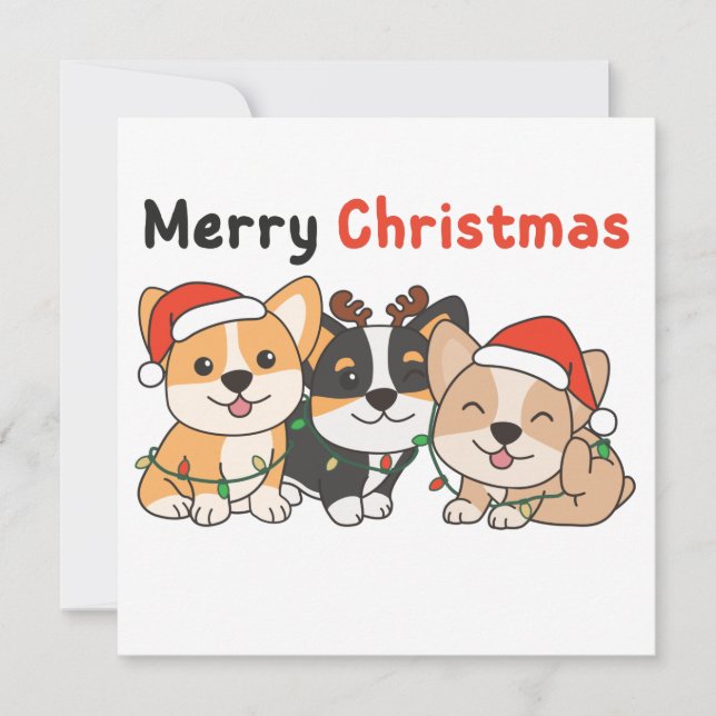 Invitación Animales de Navidad Corgi Perros Bonitos Feliz Nav (Anverso)