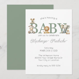 Invitación Animales de peluche lindos para baby shower neutra