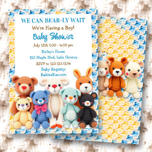 Invitación Animales de peluche tejidos para Baby Shower de ni
