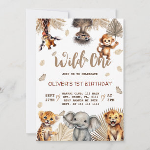 Invitación Animales de Safari 1er Cumpleaños 