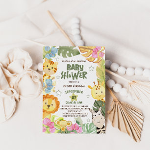 Invitación Animales de Safari Acuarela Baby Shower 