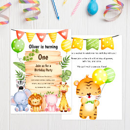 Invitación Animales de Safari Adorables con Rótulo de Madera,