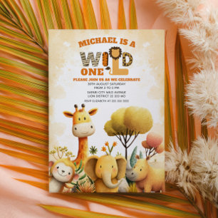 Invitación Animales de Safari Adorables Cumpleaños WILD ONE Z