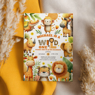 Invitación Animales de Safari al Acuarela Cumpleaños WILD ONE