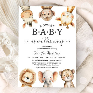 Invitación Animales de Safari Baby Shower Jungle Neutro en Gé