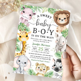Invitación Animales de Safari Baby Shower Niño Tropical Jungl