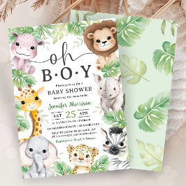 Invitación Animales de Safari Baby Shower Oh Niño Tropical Ju