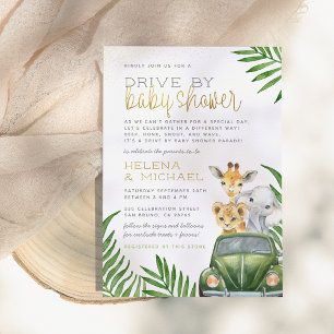 Invitación Animales de Safari Baby Shower para Niño Drive By