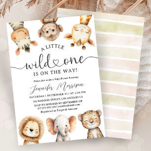 Invitación Animales de Safari Baby Shower Salvaje Uno Neutral