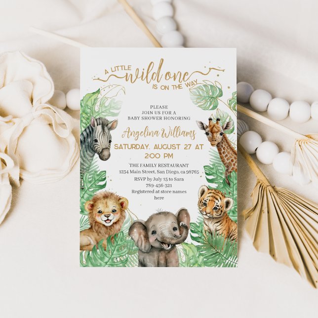 Invitación Animales de Safari Baby Shower vegetación tropical (Subido por el creador)