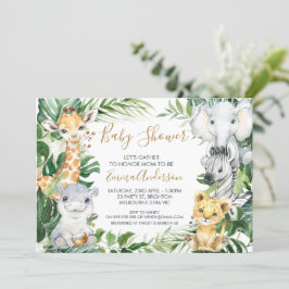 Invitación Animales de Safari Bebé en Baby Shower verde