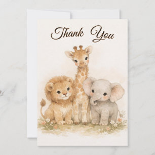 Invitación Animales de Safari Boho León Jirafa Elefante Neutr
