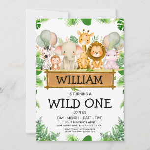 Invitación Animales de Safari Cumpleaños Salvaje Uno Invitaci