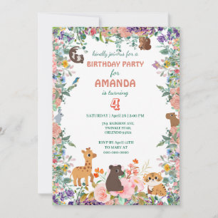 Invitación Animales de safari cutáneo Fiesta de cumpleaños de