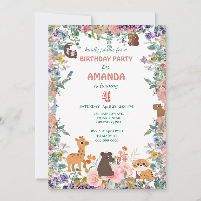 Invitación Animales de safari cutáneo Fiesta de cumpleaños de (Anverso)