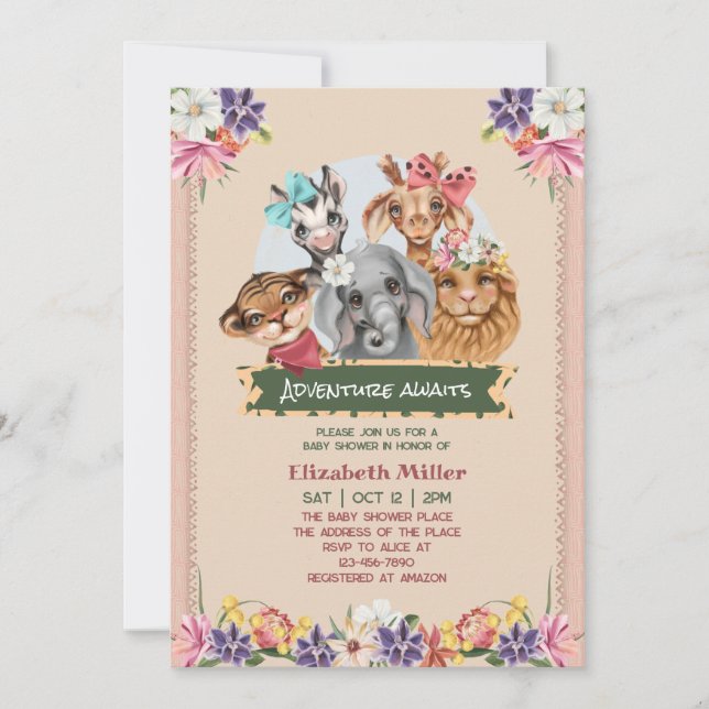 Invitación Animales de Safari Cute Baby Shower (Anverso)