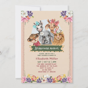 Invitación Animales de Safari Cute Baby Shower