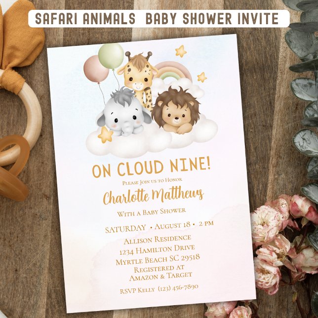 Invitación Animales de Safari Cute Nueve Nueve Baby Shower (Subido por el creador)